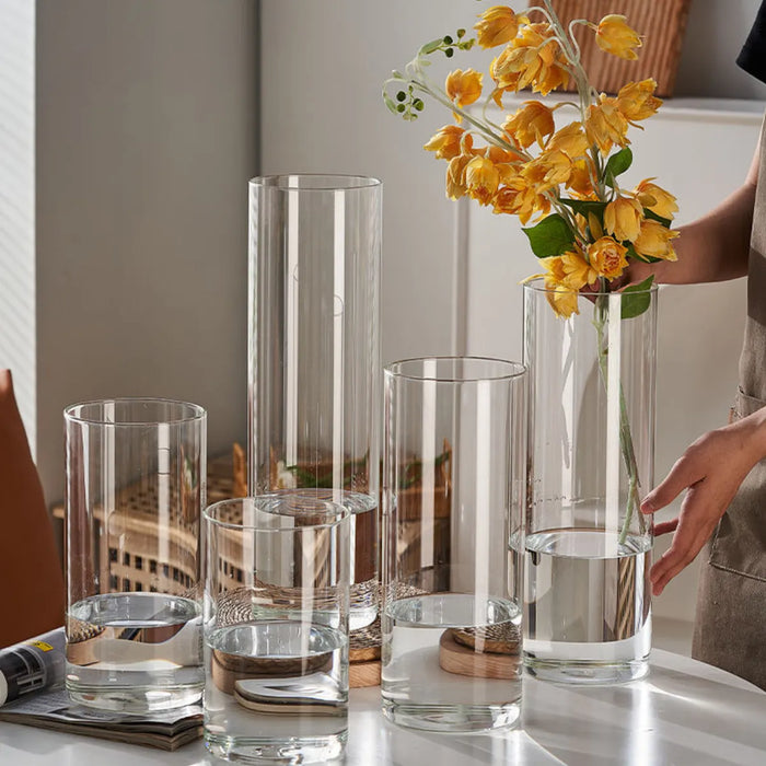 Florero De Vidrio Alto Cilindrico Transparente Mediano