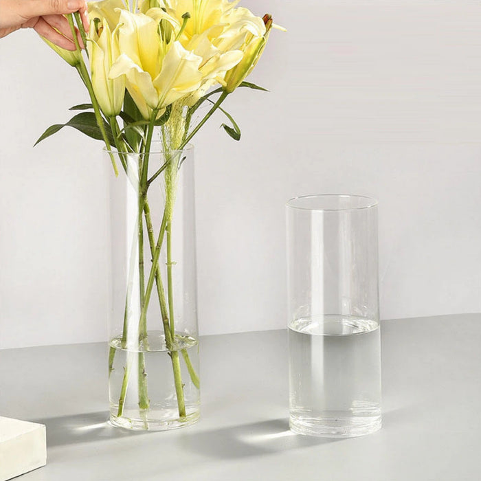 Florero De Vidrio Alto Cilindrico Transparente Mediano