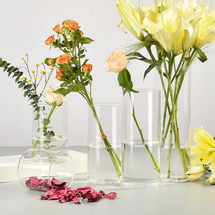 Florero De Vidrio Alto Cilindrico Transparente Mediano