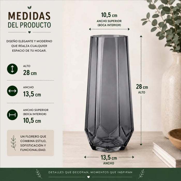 Florero Decorativo Geometrico Hexagonal De Vidrio Oscuro L
