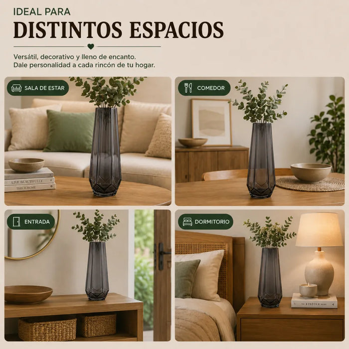 Florero Decorativo Geometrico Hexagonal De Vidrio Oscuro M