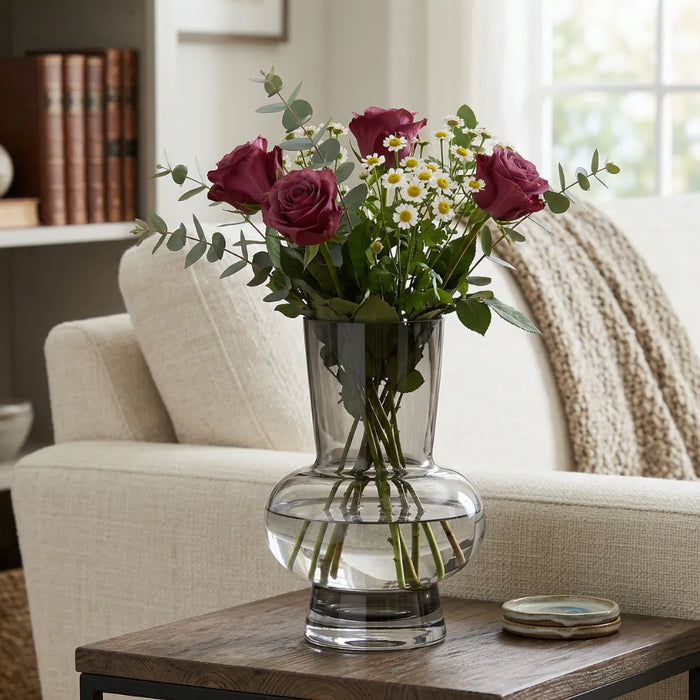 Florero Elegante De Vidrio Cristal Premium Tono Oscuro