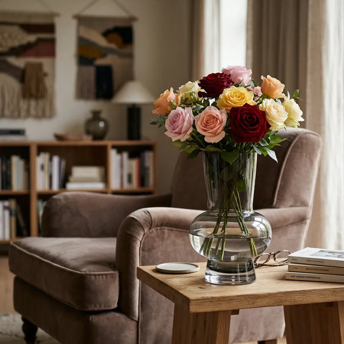 Florero Elegante De Vidrio Cristal Premium Tono Oscuro