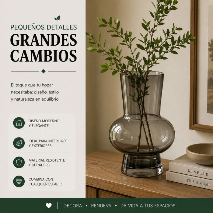 Florero Elegante De Vidrio Cristal Premium Tono Oscuro