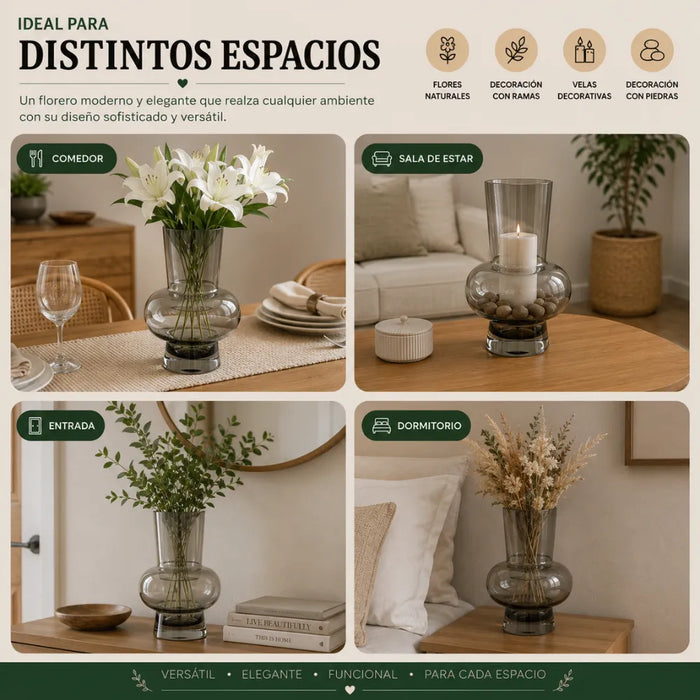 Florero Elegante De Vidrio Cristal Premium Tono Oscuro