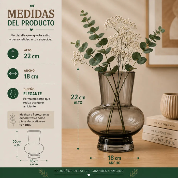 Florero Elegante De Vidrio Cristal Premium Tono Oscuro