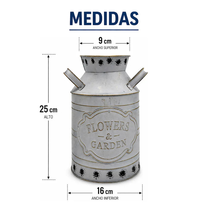 Florero Metalico Tipo Lechero Decorativo Vintage Relieve