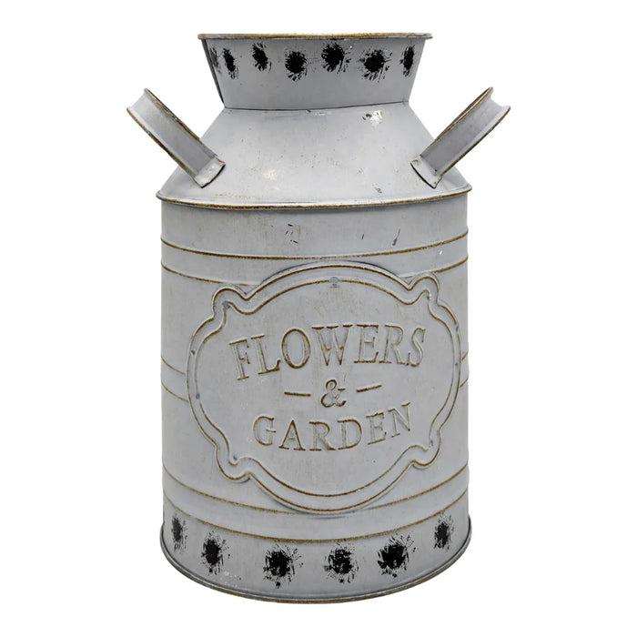Florero Metalico Tipo Lechero Decorativo Vintage Relieve