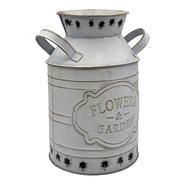 Florero Metalico Tipo Lechero Decorativo Vintage Relieve