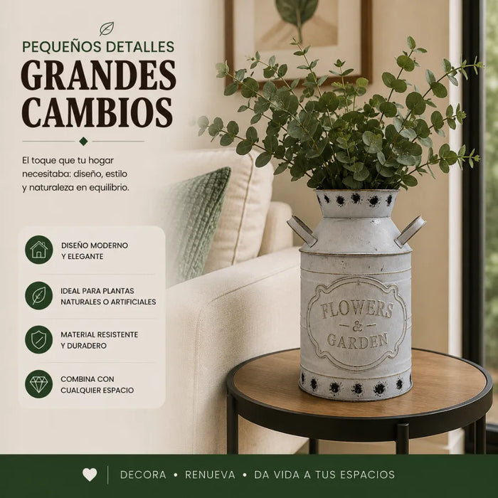 Florero Metalico Tipo Lechero Decorativo Vintage Relieve
