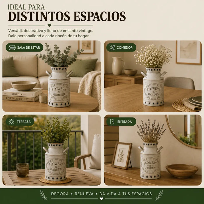Florero Metalico Tipo Lechero Decorativo Vintage Relieve