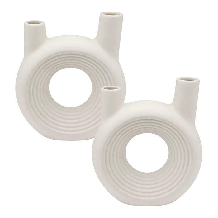Florero Redondo Doble Blanco de Ceramica Decorativo Hogar