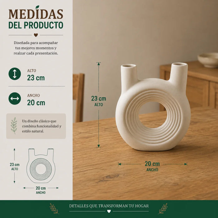 Florero Redondo Doble Blanco de Ceramica Decorativo Hogar