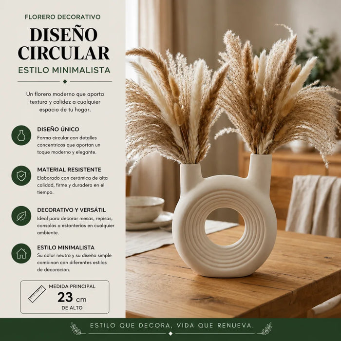 Florero Redondo Doble Blanco de Ceramica Decorativo Hogar