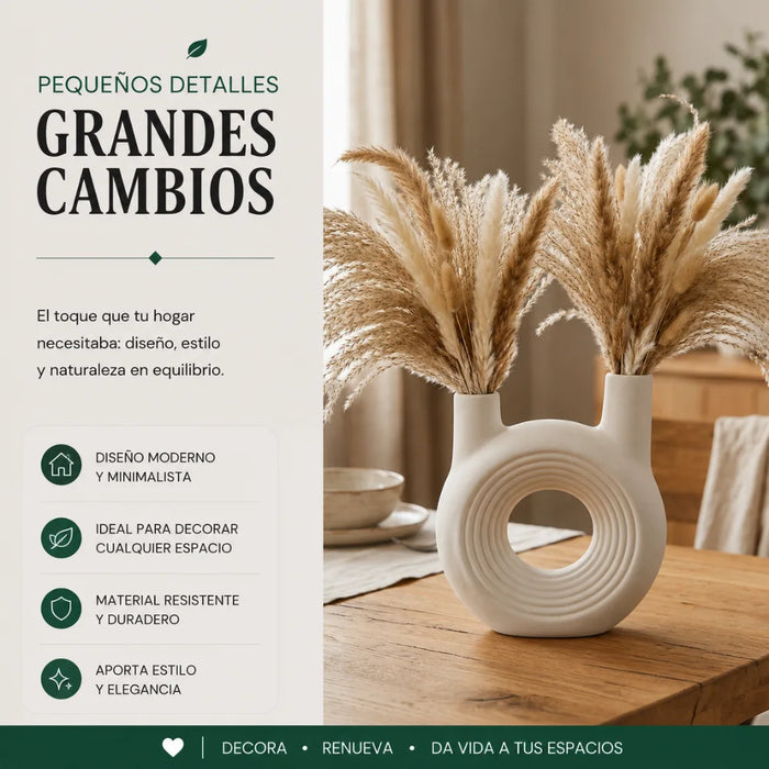 Florero Redondo Doble Blanco de Ceramica Decorativo Hogar