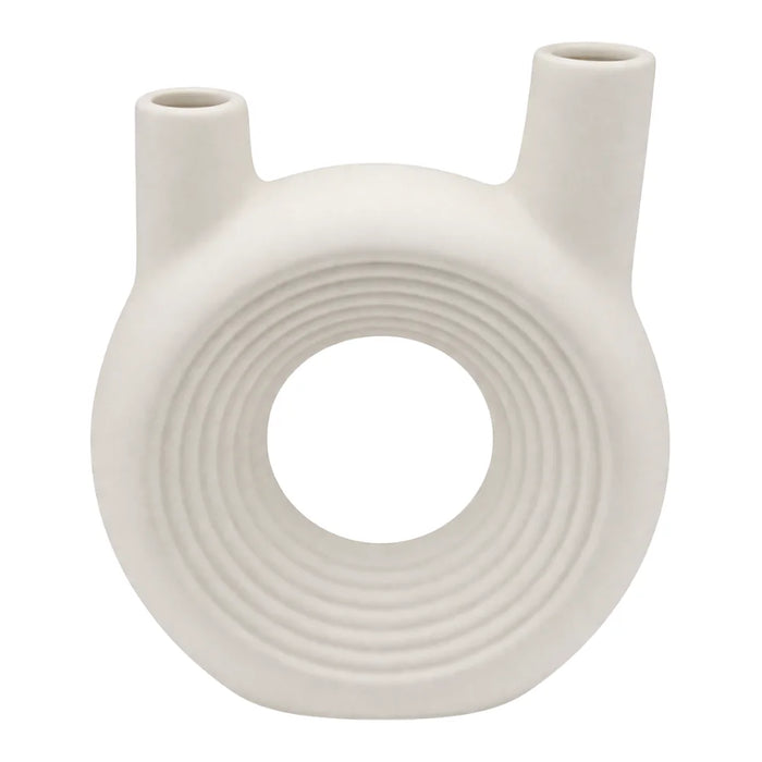 Florero Redondo Doble Blanco de Ceramica Decorativo Hogar