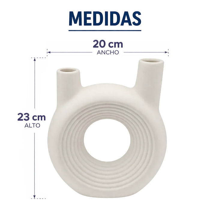 Florero Redondo Doble Blanco de Ceramica Decorativo Hogar