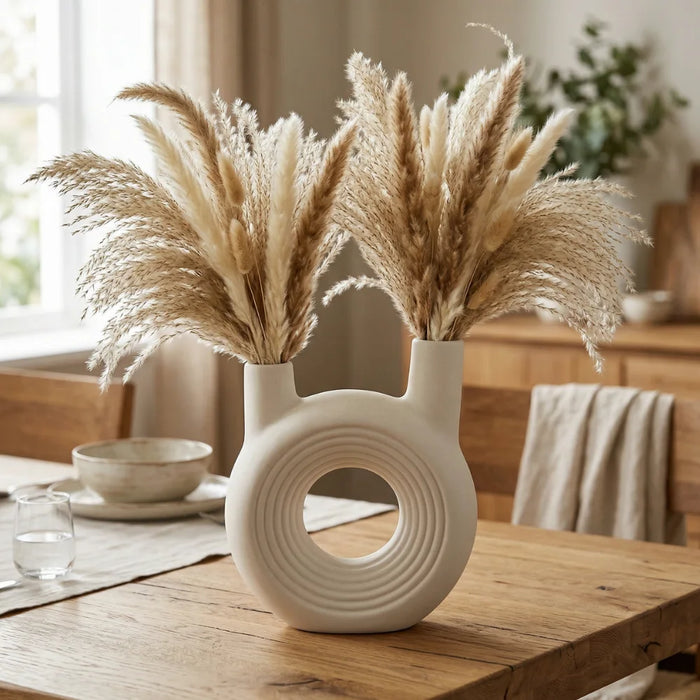 Florero Redondo Doble Blanco de Ceramica Decorativo Hogar
