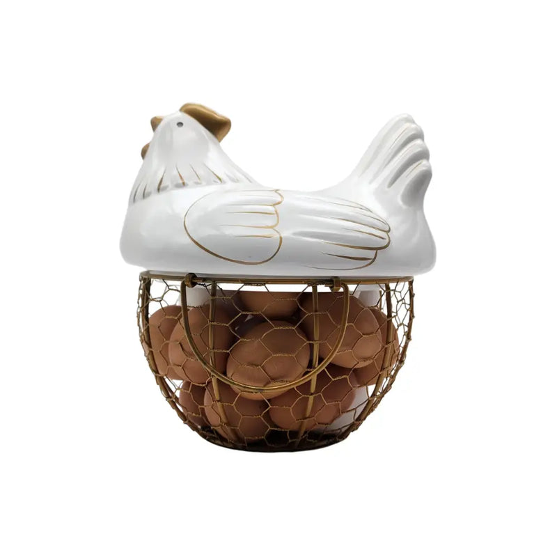 Gallina Decorativa Porta Huevos Cesta De Huevos Blanca - Fliperex