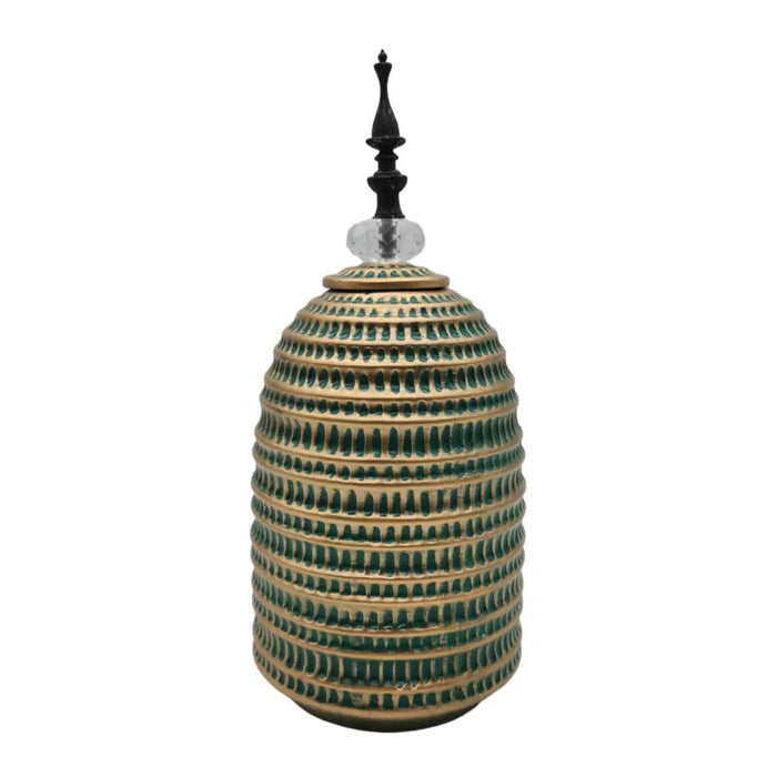 Jarron Florero Ceramica Decorativo Verde Con Dorado Egipcio - Fliperex