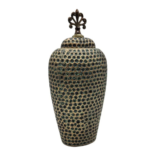 Jarron Florero Ceramica Diseño Envejecido Puntos Alargado - Fliperex