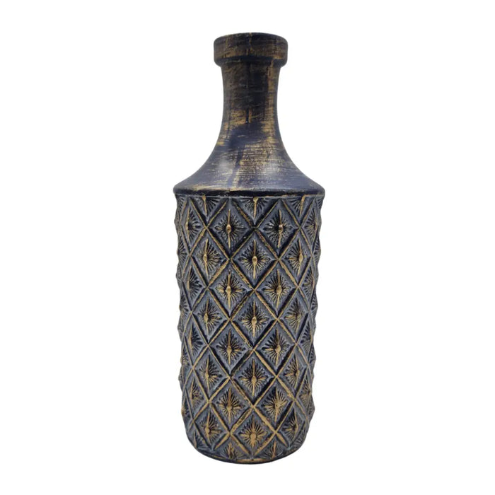 Jarron Florero Ceramica Diseño Rombos Azul Dorado Alargado - Fliperex