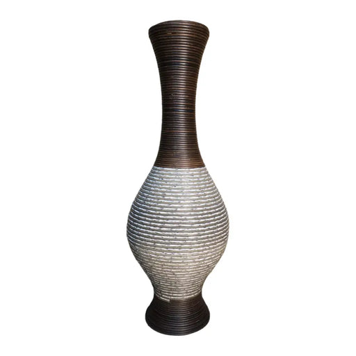 Jarron Florero Decorativo Tejido Rattan Moderno Blanco 70 CM - Fliperex