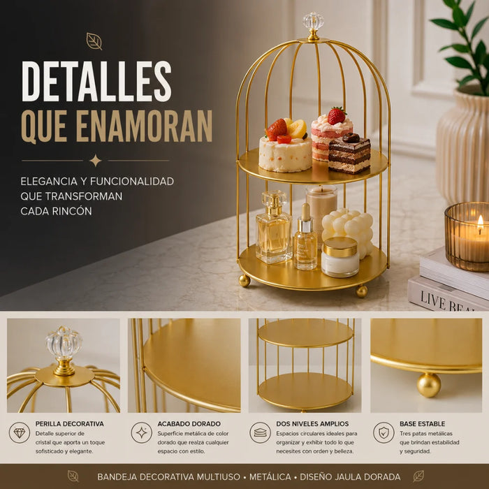 Jaula Bandeja Dorada Decoracion Metalica Centro De Mesa