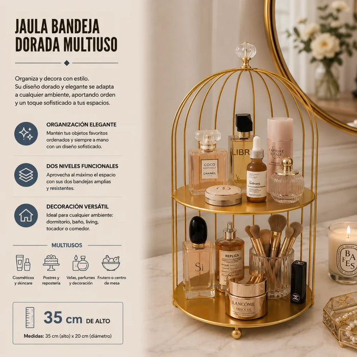 Jaula Bandeja Dorada Decoracion Metalica Centro De Mesa