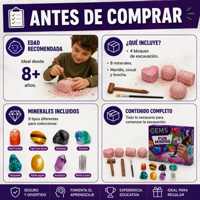 Kit Excavacion Rocas Y Minerales Ciencia Juguete Educativo