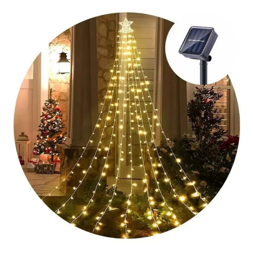 Luces Cascada De Arbol Navidad Con Estrella Solar Guirnalda - Fliperex