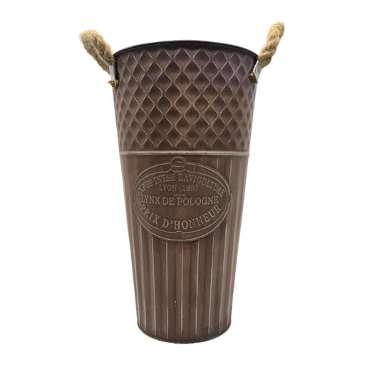 Macetero Balde Metalico Decorativo Vintage Desgastado Cafe L - Fliperex