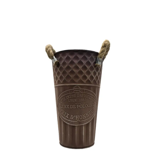 Macetero Balde Metalico Decorativo Vintage Desgastado Cafe S - Fliperex