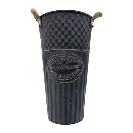 Macetero Balde Metalico Decorativo Vintage Desgastado Gris L - Fliperex