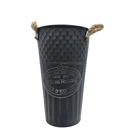 Macetero Balde Metalico Decorativo Vintage Desgastado Gris M - Fliperex