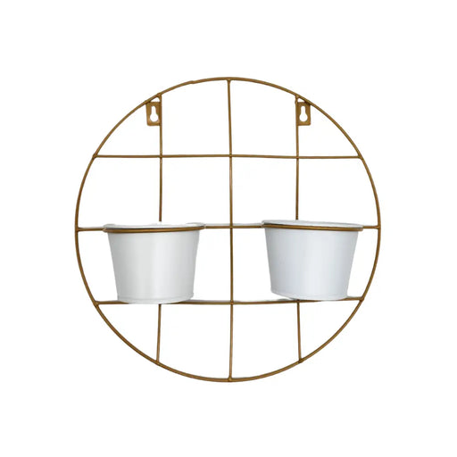 Macetero Doble De Fierro De Pared Circular Colgante Dorado - Fliperex