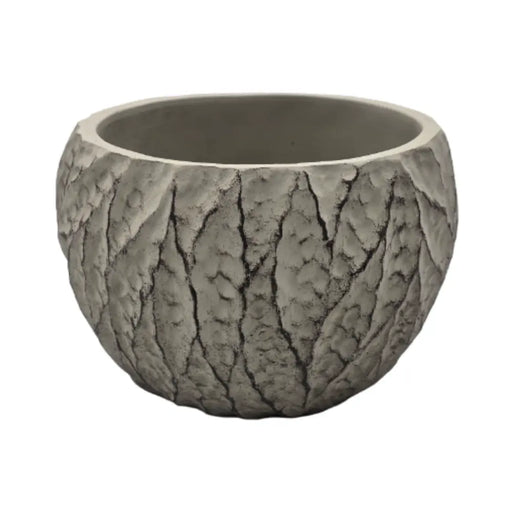Macetero Maceta Acabado Cemento Relieve Hojas Gris L - Fliperex