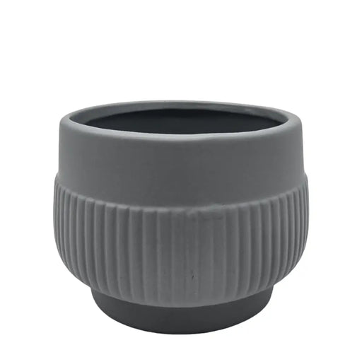 Macetero Maceta Acabado Mate Gris Con Lineas Relieve - Fliperex
