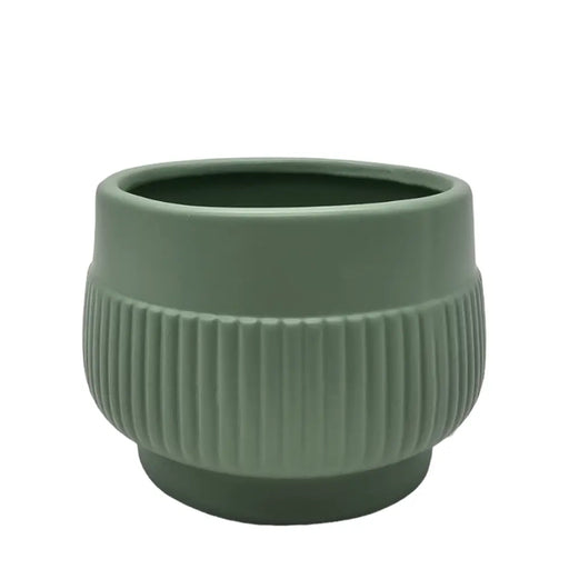 Macetero Maceta Acabado Mate Verde Con Lineas Relieve - Fliperex