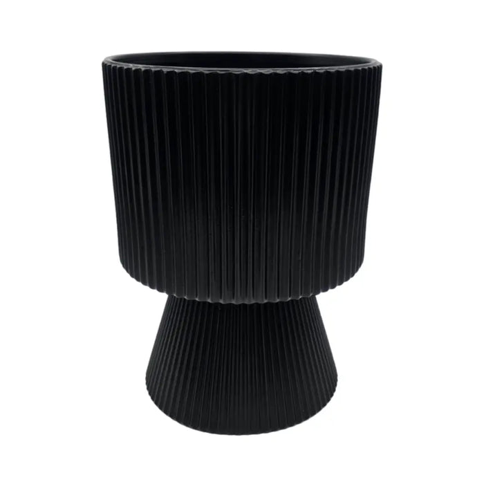 Macetero Maceta Ceramica Estilo Nordico Negro Base Conica - Fliperex