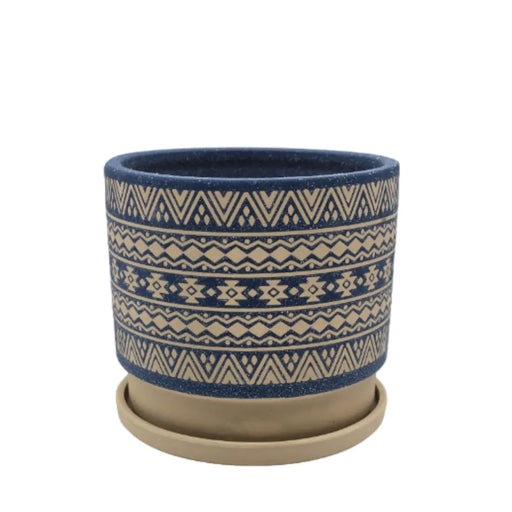 Macetero Maceta De Ceramica Azul Con Patrones Beige S - Fliperex