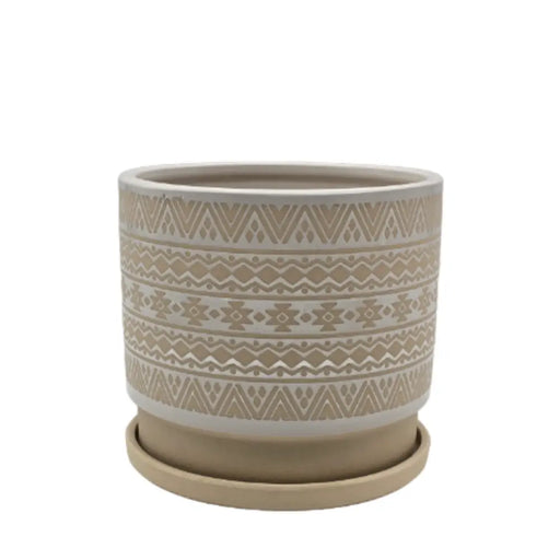 Macetero Maceta De Ceramica Beige Con Patrones Blancos S - Fliperex