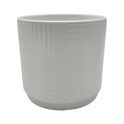Macetero Maceta De Ceramica Blanco Con Linea Cuadrada L - Fliperex