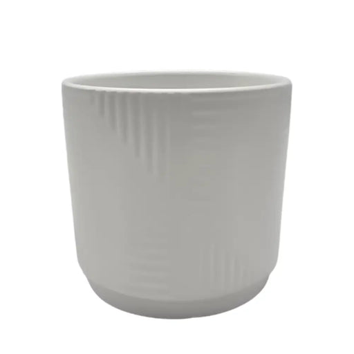 Macetero Maceta De Ceramica Blanco Con Linea Cuadrada M - Fliperex