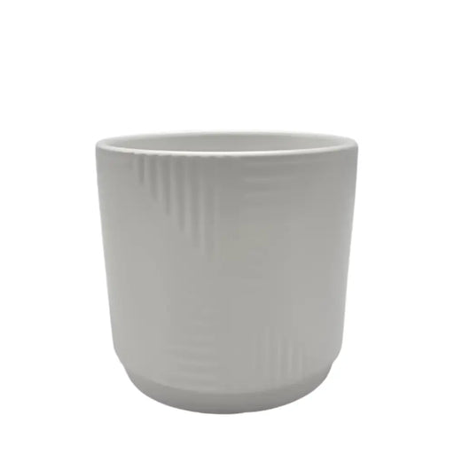 Macetero Maceta De Ceramica Blanco Con Linea Cuadrada S - Fliperex