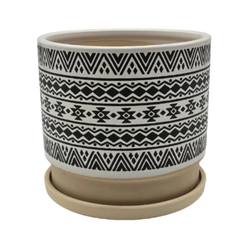 Macetero Maceta De Ceramica Blanco Con Patrones Negro L - Fliperex