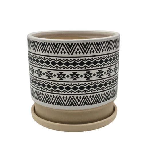 Macetero Maceta De Ceramica Blanco Con Patrones Negro M - Fliperex