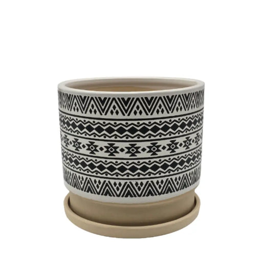 Macetero Maceta De Ceramica Blanco Con Patrones Negro S - Fliperex