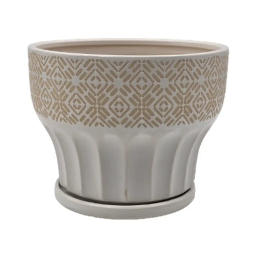 Macetero Maceta De Ceramica Blanco Patrones Beige Alto L - Fliperex
