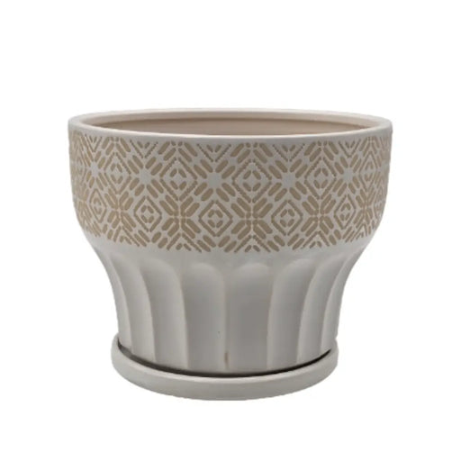 Macetero Maceta De Ceramica Blanco Patrones Beige Alto M - Fliperex